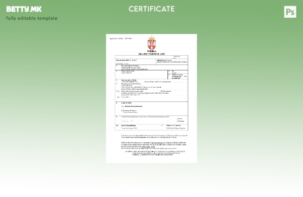 Модерен стил Србија уверение за смрт Шаблон Word и PDF шаблон